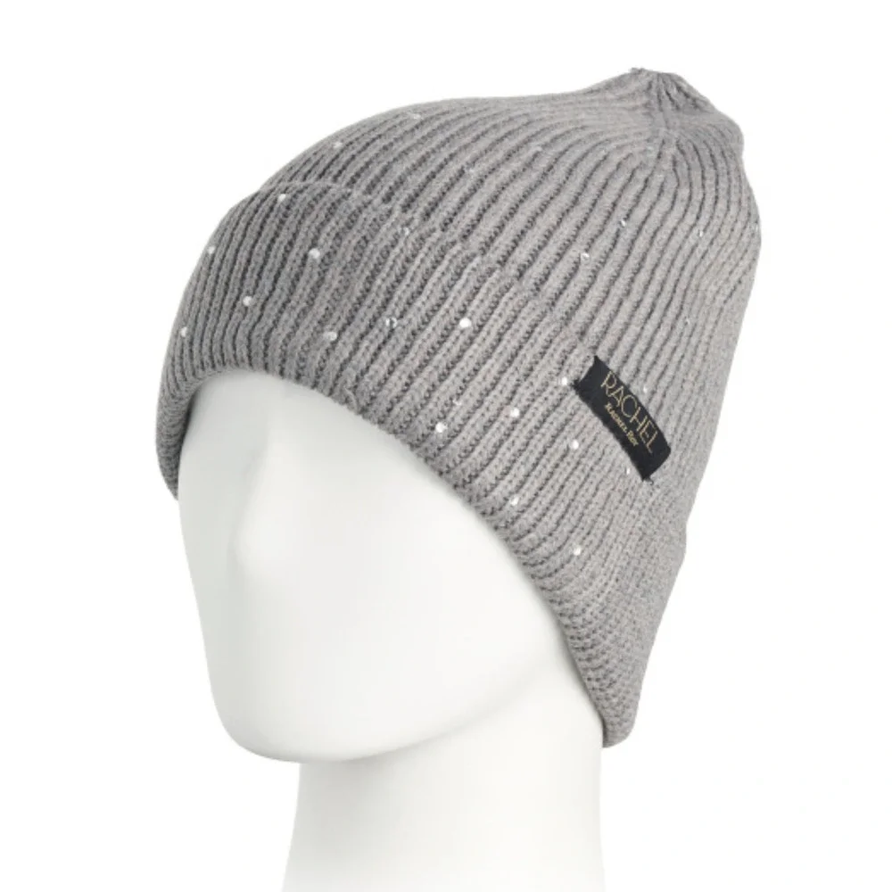 New RACHEL ROY Women's Rhinestone Embellished Beanie Rib Knit Cuffed Winter Hat - Picture 1 of 4
